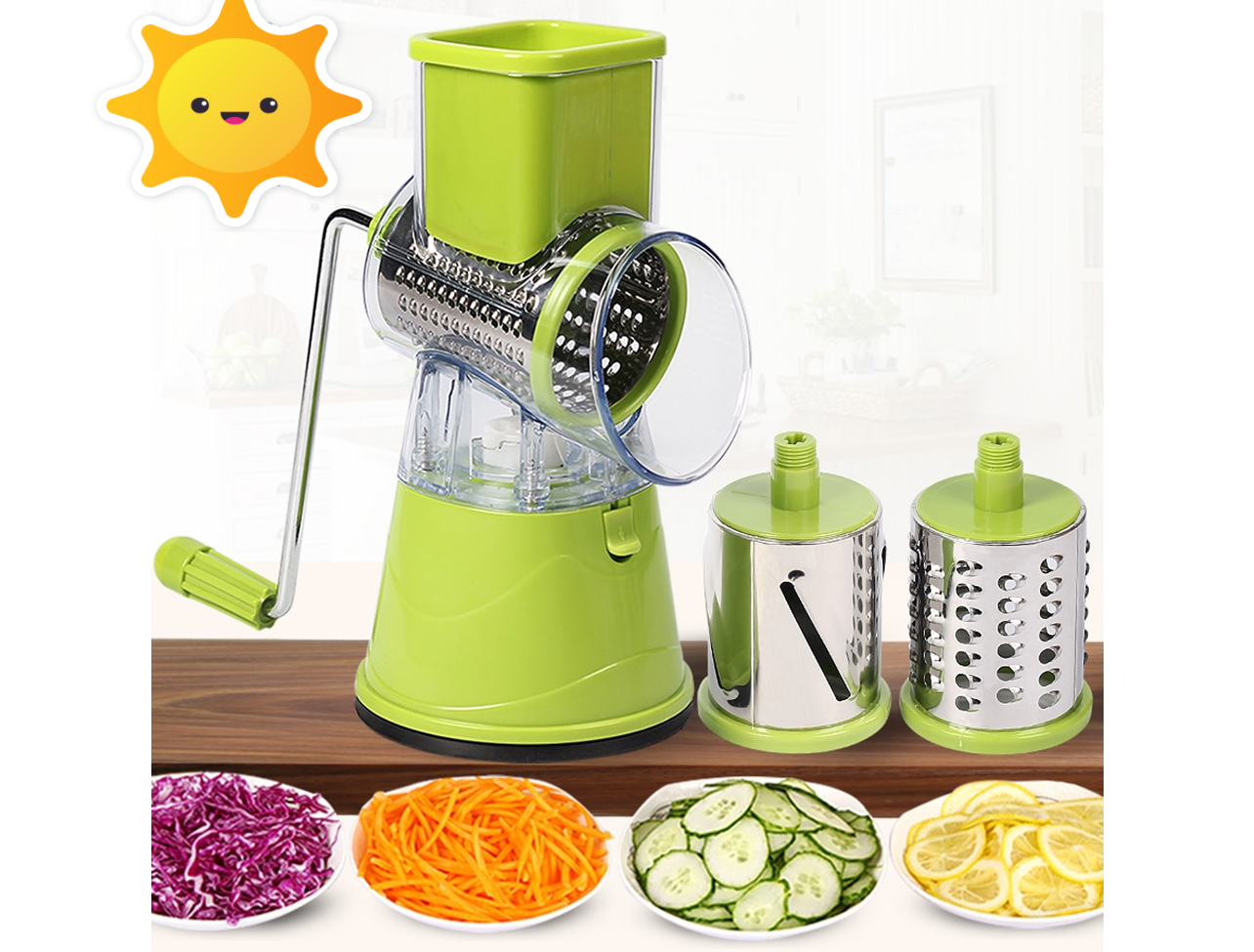 3 in 1 Multifunctional Stainless Steel Rotary Slicer, Cheese Grater, Vegetable Cutter