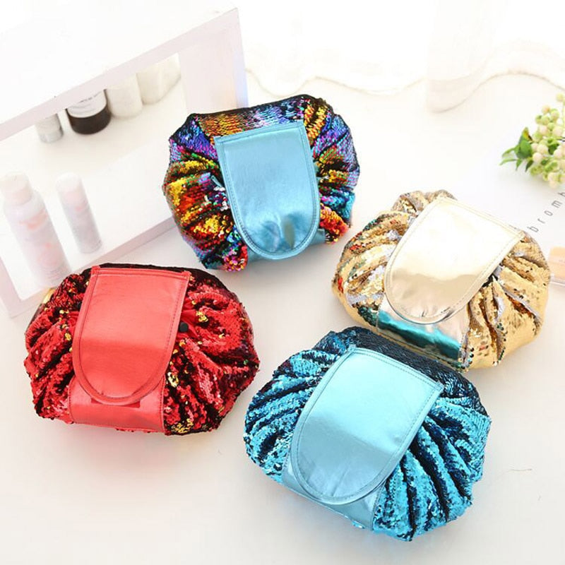 Women  Drawstring Travel Cosmetic Makeup Foldable Organizer